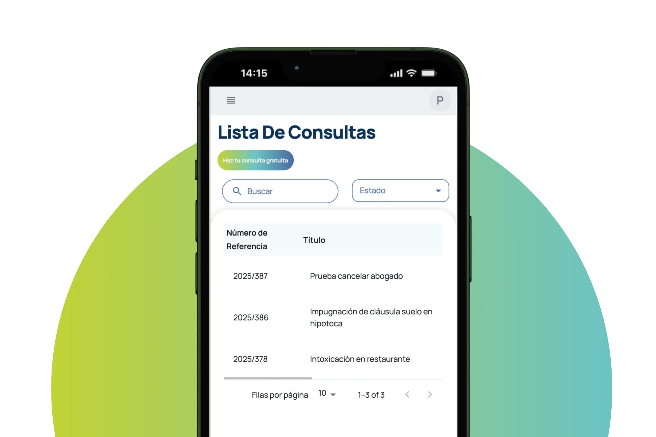 Plataforma: lista de consultas