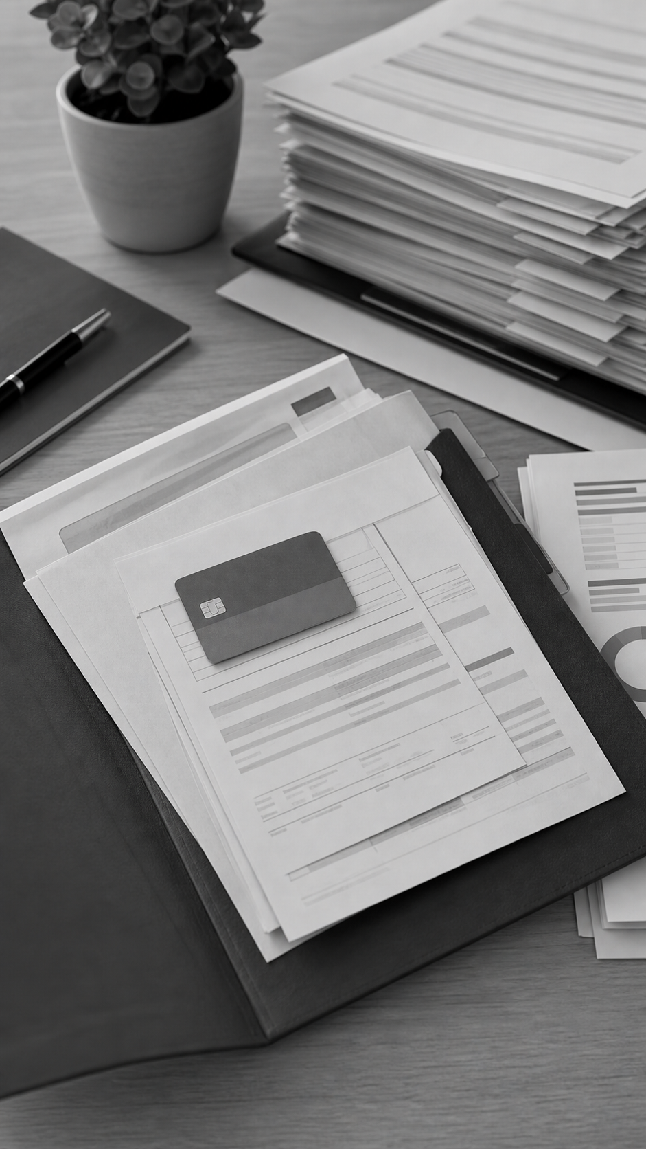 Carpeta con contrato de tarjeta, extractos mensuales y reclamación al banco, consulta legal online sobre documentos para reclamar tarjeta revolving en Abogaphone