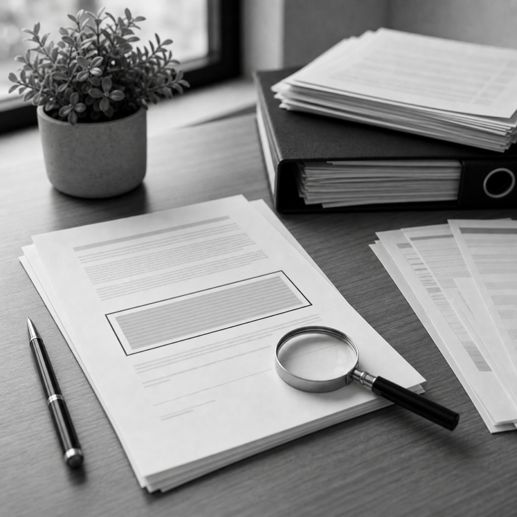 Documentos bancarios ordenados, calculadora y carpeta de reclamación sobre escritorio profesional, consulta legal online sobre cláusulas o intereses abusivos en Abogaphone