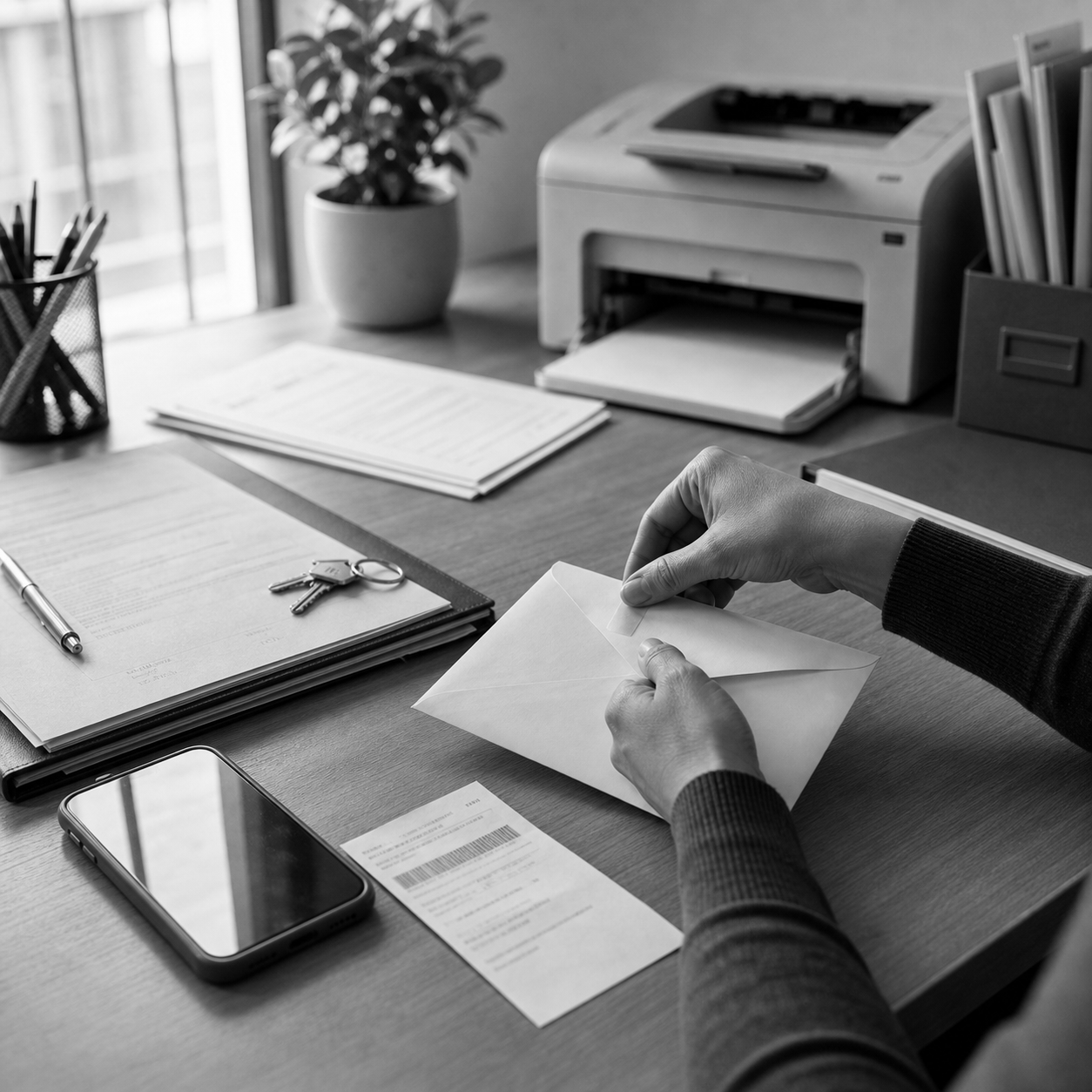 Burofax preparado con sobre, resguardo y contrato de alquiler, consulta legal online sobre impago de alquiler en Abogaphone