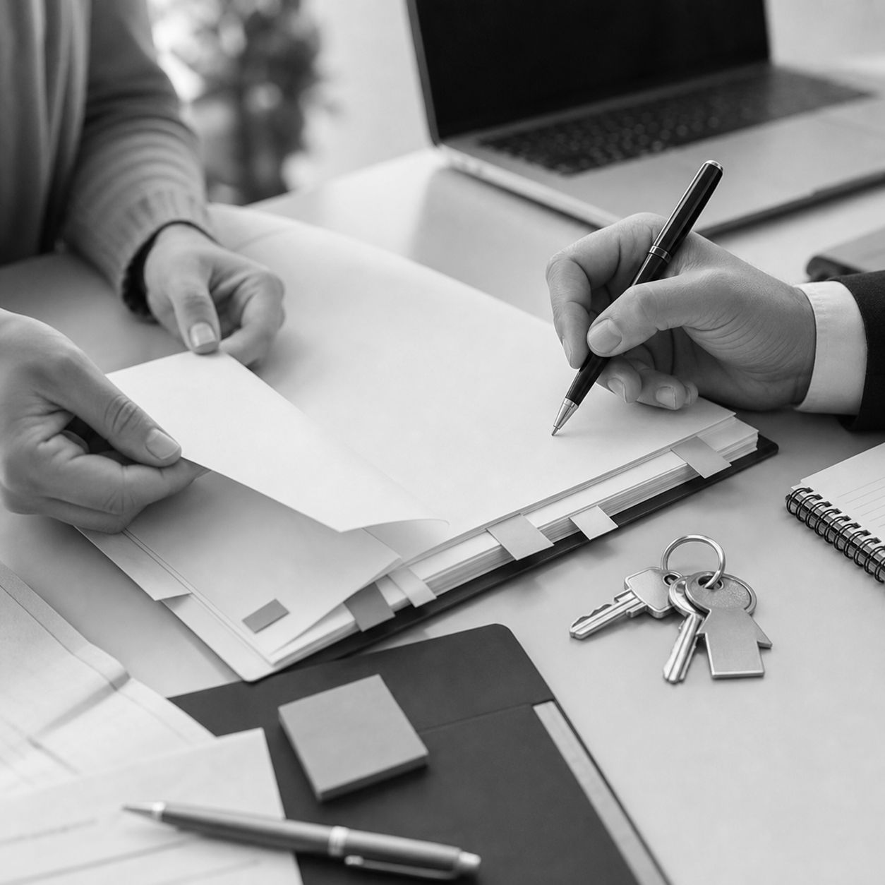 Contrato de alquiler con marcas de revisi?n, llaves y port?til, consulta legal online sobre errores comunes en contratos de alquiler en Abogaphone