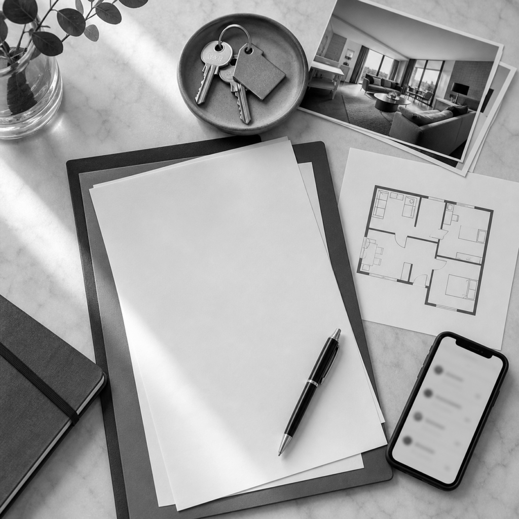 Contrato de alquiler, plano, llaves y m?vil sobre mesa, consulta legal online sobre qu? debe incluir un contrato de alquiler en Abogaphone