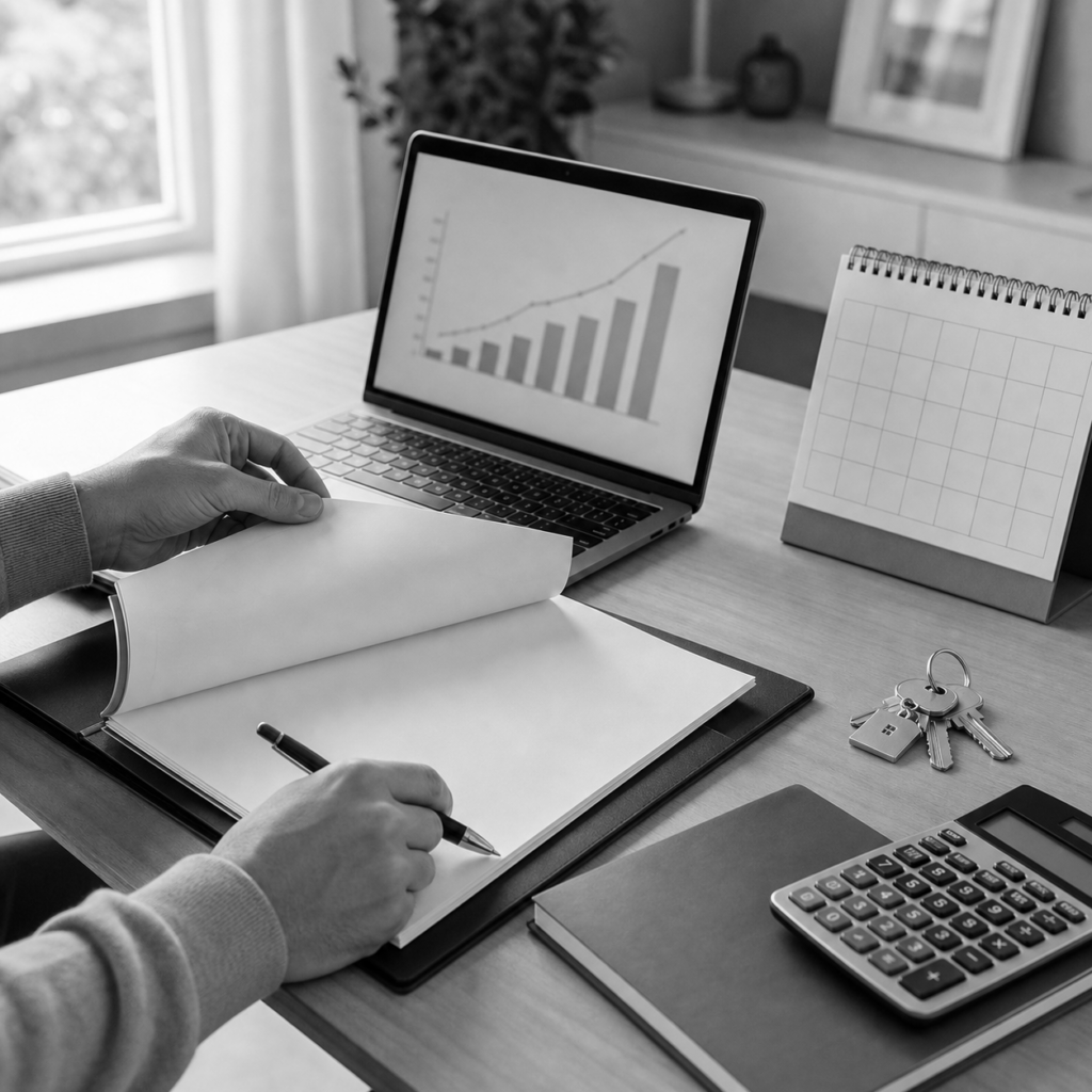 Contrato, calculadora, calendario y gr?fico desenfocado, consulta legal online sobre actualizaci?n de renta en Abogaphone