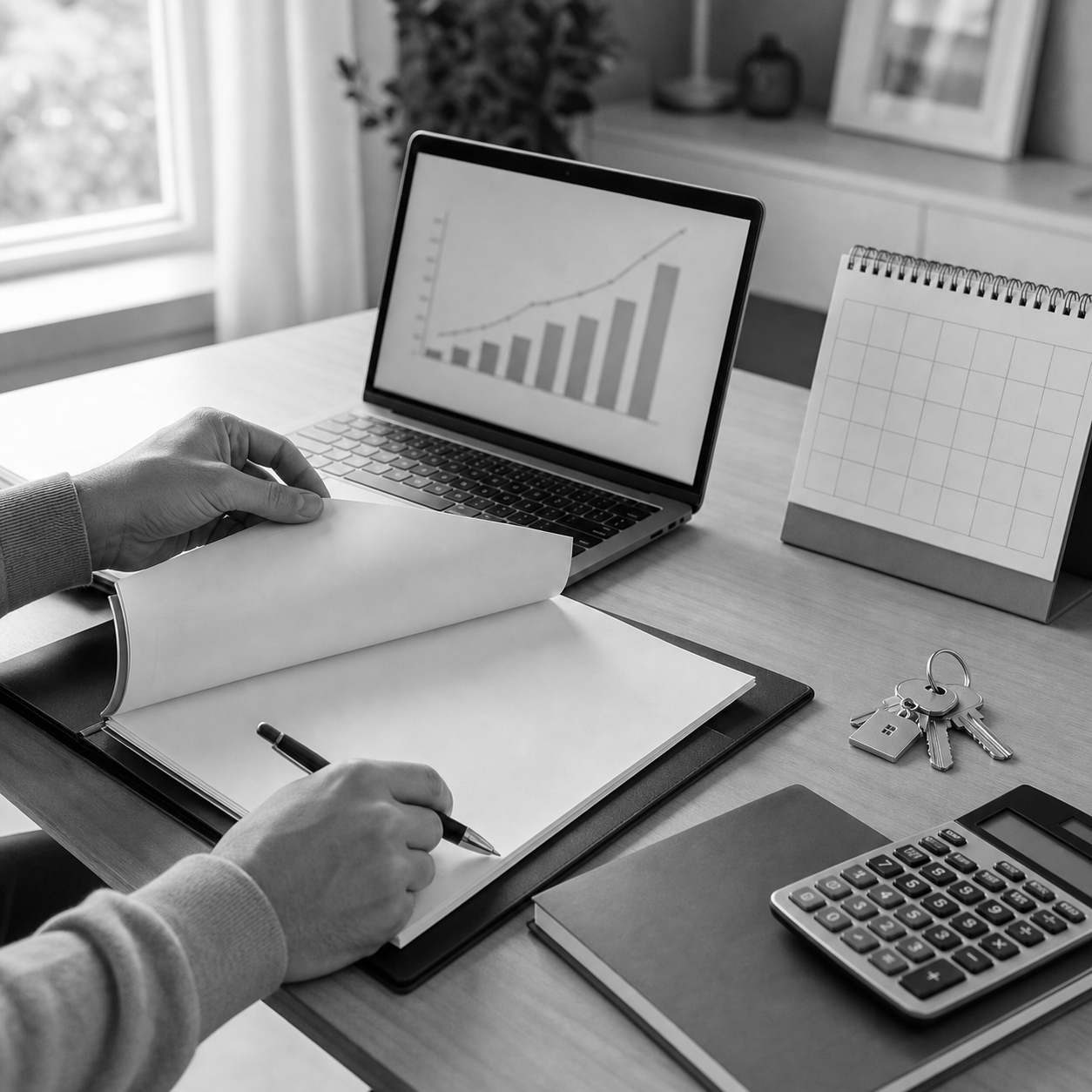 Contrato, calculadora, calendario y gr?fico desenfocado, consulta legal online sobre actualizaci?n de renta en Abogaphone
